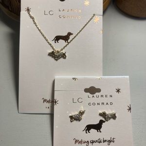 LC Lauren Conrad Dachshund Earrings, 16” necklace
